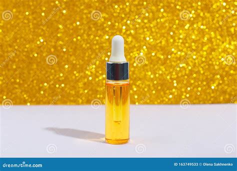 Serum Skin Care Cosmetics On Gold Background Banner Or Template Stock