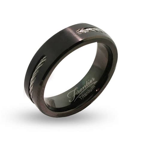 Engravable Black Titanium Signet Ring With Cable Inlay Eves In Engravable Titanium Wedding Bands 