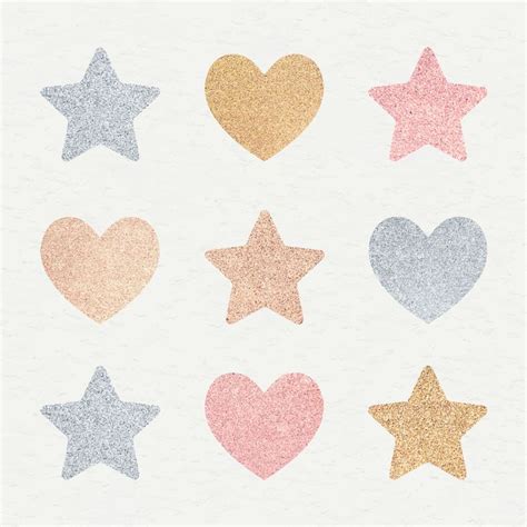 Glitter Heart And Star Sticker Set Vector Free Image By