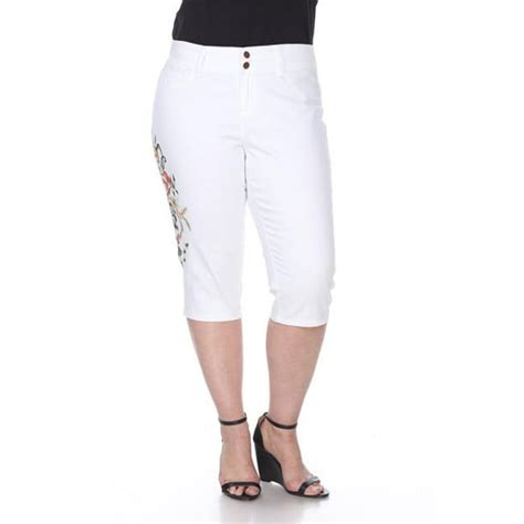 White Mark Womens Plus Size White Embroidered Capri Jeans Walmart