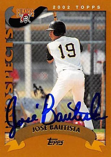 Jose Bautista Autographed Baseball Card Pittsburgh Pirates Blue Jays