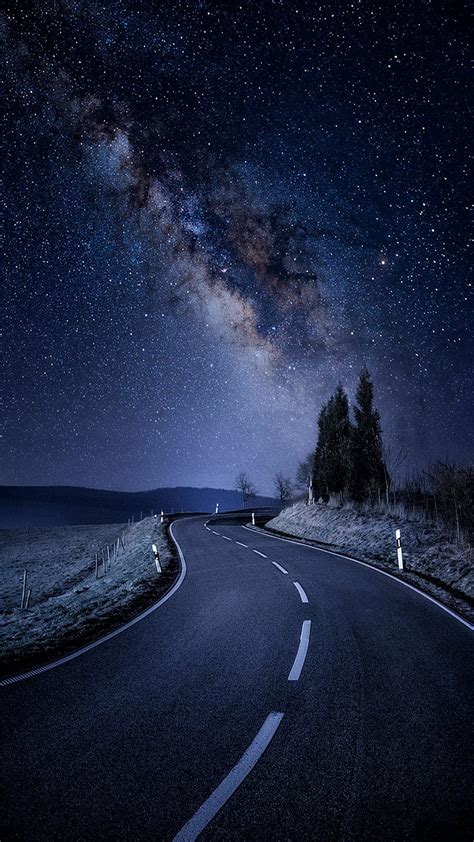 Road Nighttime Stars Galaxy Night Sky Hd Phone Wallpaper Peakpx