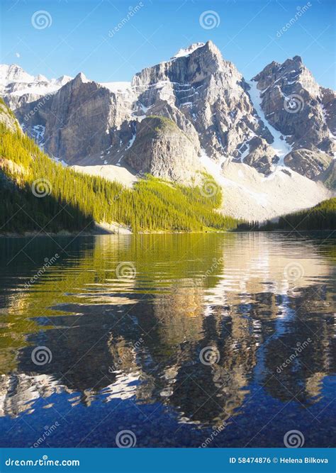 Canadian Scenic Landscape Moraine Lake Stock Photo Image Of Sunrise