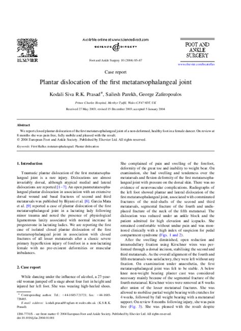 Pdf Plantar Dislocation Of The First Metatarsophalangeal Joint