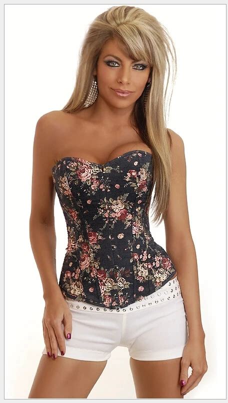 Women Sexy Corsets Bustier Lingerie Boned Lacing Tight Denim Floral Corset Tops Waist Corset