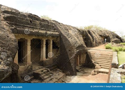 Ancient Cave And Structures At Mahakali Or Kondivite Caves Stock Photo