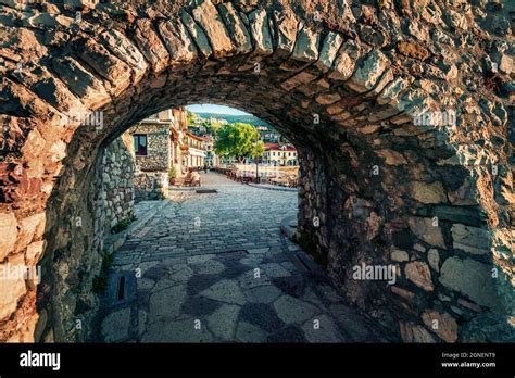 Picturesque Spring View Through The Arch Of Nafpaktos Town Beautiful