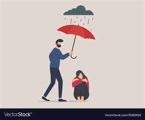 Men Protect Women From Rain Psychological Vector Image
