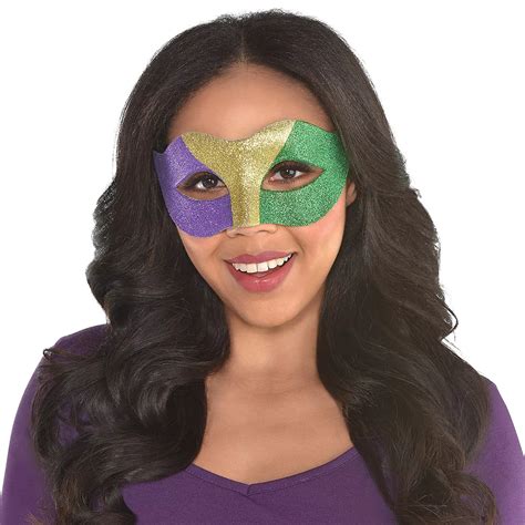 Glitter Gold Green And Purple Mardi Gras Masquerade Mask 6 12in X 3in Party City