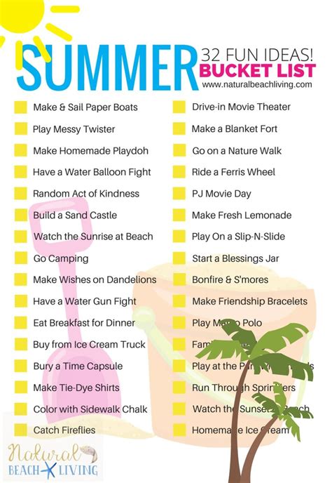 Summer Bucket List Ideas For Kids Free Printable With