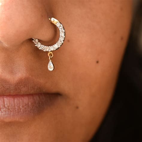 Infinity Diamond Nose Hoop With Drop Dangle 18g Abhika Jewels