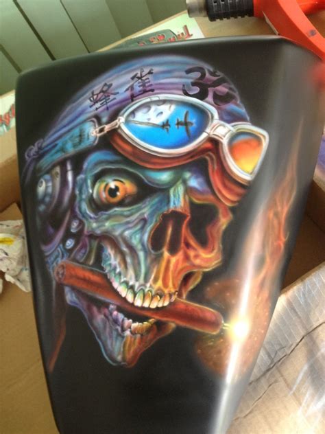 Skull Airbrushed On Bike Cowl Custom Paint Motorcycle Kamikaze