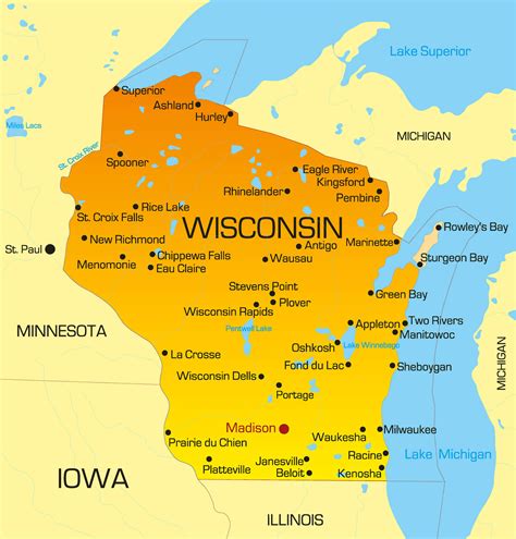 Wisconsin State Map With Lakes Map Of World