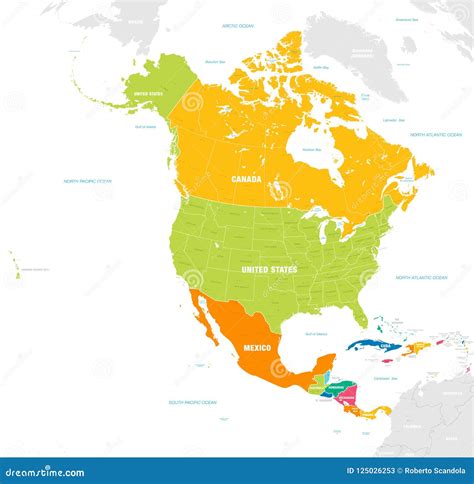Mapa Colorido Del Vector Del Norte Y De America Central Ilustración Del