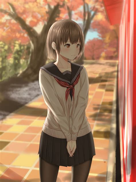 minagiku original bad id bad pixiv id highres 1girl autumn blurry brown eyes brown hair