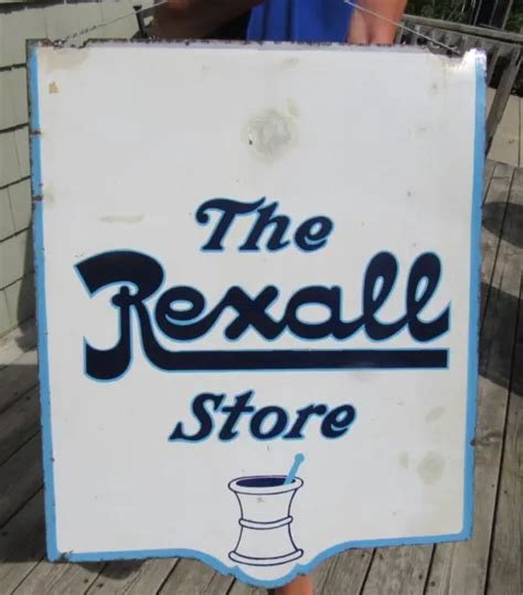 Vintage Original 1940s Rexall Pharmacy Drug Store Porcelain Sign
