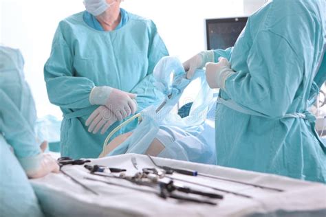Surgeons Perform Laparoscopic Surgery Laparoscopic Surgery Operation Under General Anesthesia