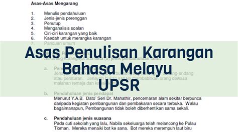 Koleksi contoh karangan bahasa melayu (bm) upsr (1) koleksi contoh karangan bah. Pengukuhan Asas Penulisan Karangan Bahasa Melayu UPSR