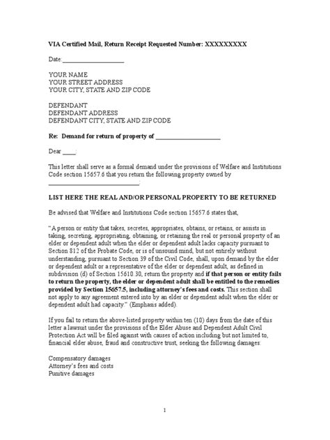 Sample Demand Letter Regarding Financial Elder Abuse In California