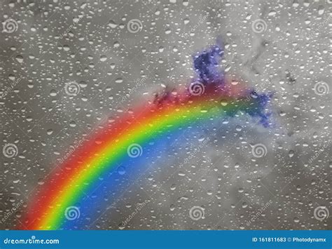 Rainbow In Rain Stock Image Image Of Screen Drops 161811683