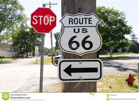 Route 66 Sign With Arrow And Stop Sign Editorial Photography Image Of History Retro 97821572
