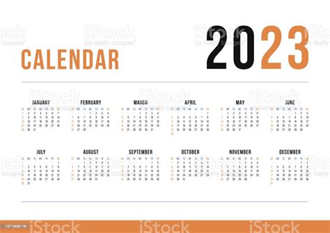 One Page Wall Calendar Template For 2023 Year Week Starts On Sunday