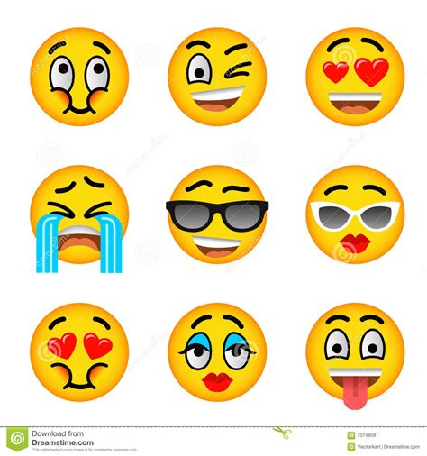 Smiley Face Emoji Flat Vector Icons Set Stock Vector Illustration Of