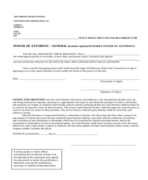 Free General Power Of Attorney Form Printable Printable Forms Free Online
