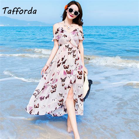 Tafforda 2018 New Summer Beach Dress Female Thin Cascading Ruffle