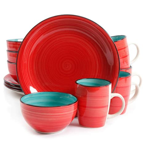 Color Fling 12 Pc Dinnerware Set Redturquoise Hand Painted