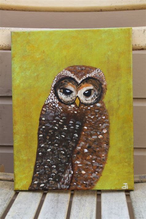 Original Owl Painting Acrylic Bird Nursery Animal Art Nature Etsy