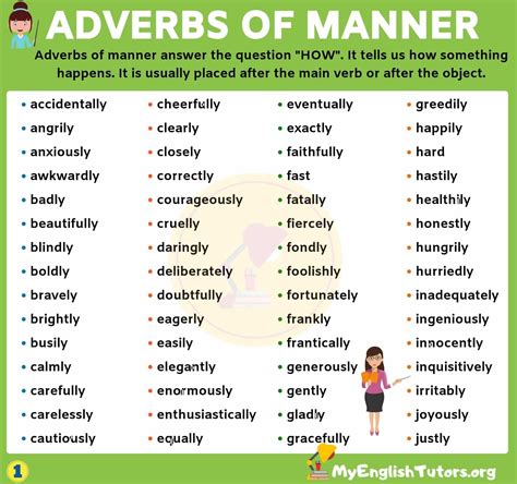 An adverb of manner is a type of an adverb that indicates how we perform an action. An Important List of Adverbs of Manner You Should Learn ...