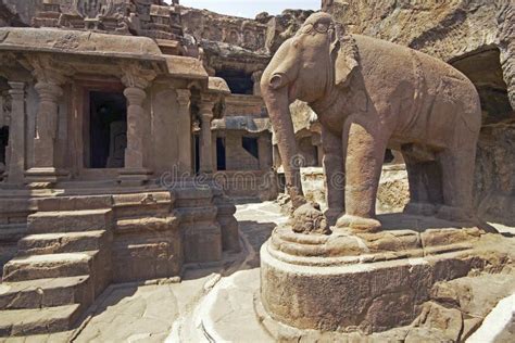 Ellora Caves India Elephant Statue Outside Ancient Jain Temple