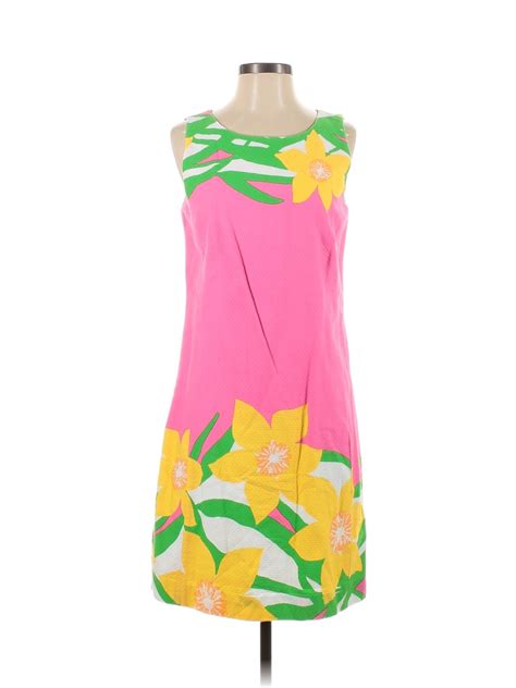 Lilly Pulitzer 100 Cotton Floral Colored Pink Casual Dress Size 8 72