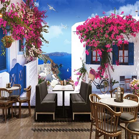 Mediterranean Seascape Rose Photo Mural Wallpaper 3d Cafe Restaurant