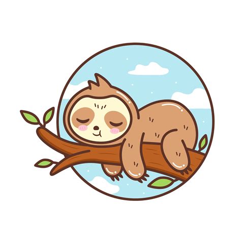Cute Sloth Sleeping In The Tree Branch 7106435 Vector Art At Vecteezy
