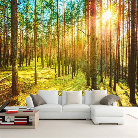 Sunshine Forest Landscape Nature Wallpaper Living Room