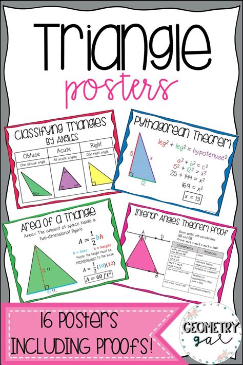 Triangle Theorems Posters Geometry Word Wall Everyday Math Math