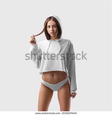 Mockup White Crop Top On Sexy Stock Photo Edit Now 2036839646