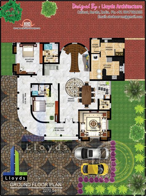 5 Bedroom Luxurious Bungalow Floor Plan And 3d View Home Kerala Plans