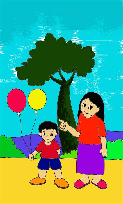 Gambar kartun ayah ibu dan 2 anak laki laki. Mewarnai Gambar Anak - anak: Mewarnai Ibu dan Anak