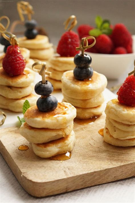 Fluffy Mini Pancake Stacks With Berries And Maple Syrup Pancake Stack