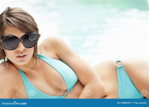 Young Bikini Model Relaxing With Sunglasses Stock Image Image Of Leisure Female 14982421