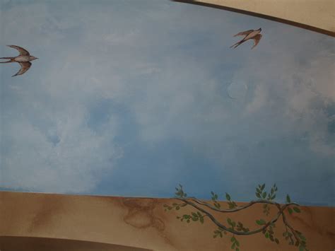 Coat your room ceiling using high brand interior with low sheen or with satin form of latex paint (sky blue color). Artistic Mural Works: 2012-07-22