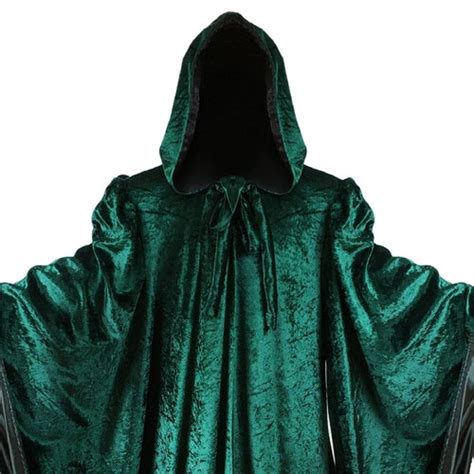 Wizard Emerald Green Velvet Robe With Hood Sleeves Halloween Etsy