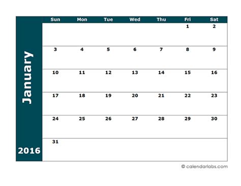 2016 Blank Calendar Template Free Printable Templates