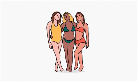 Premium Vector Flat Illustration Hand Drawn 3 Women Wearing Bikinis Vector