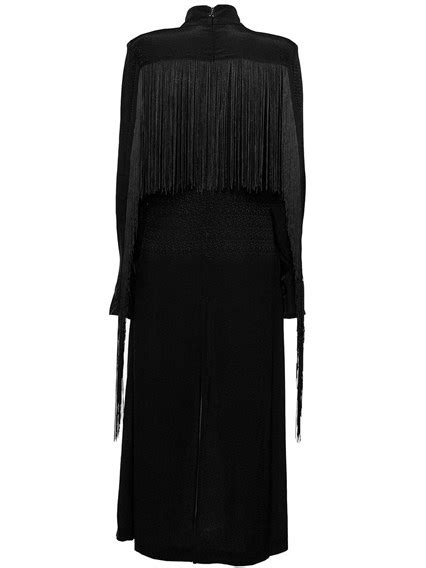 Marisol Black Long Dress With Fringes Rotate Price Gaudenzi Boutique