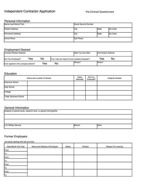 Contractor Information Form Template
