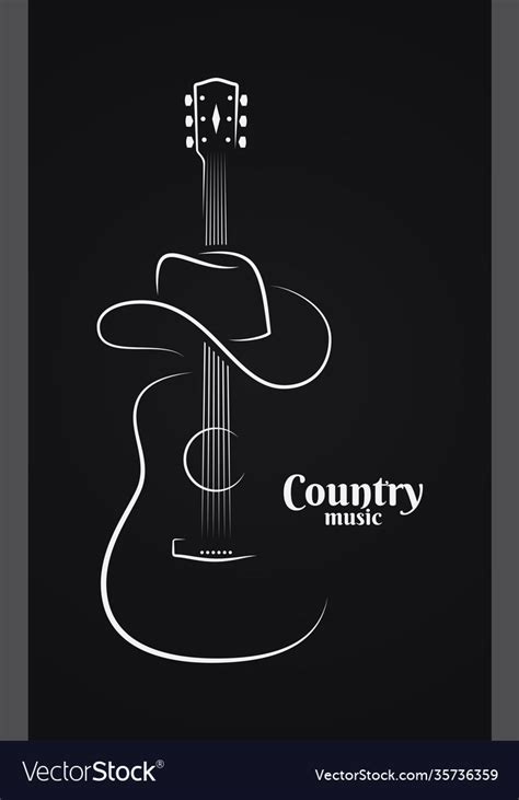 Country Music Sign Cowboy Hat With Guitar Vector Image